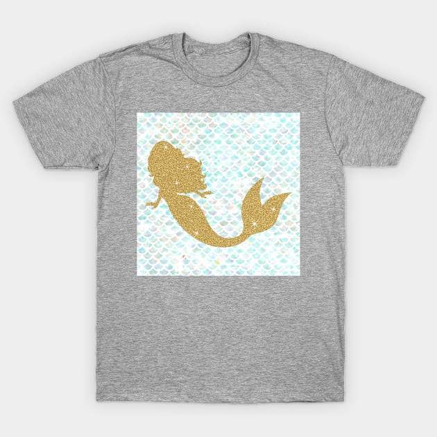 Turquoise Pattern Golden Mermaid T-Shirt by ElenaDanilo